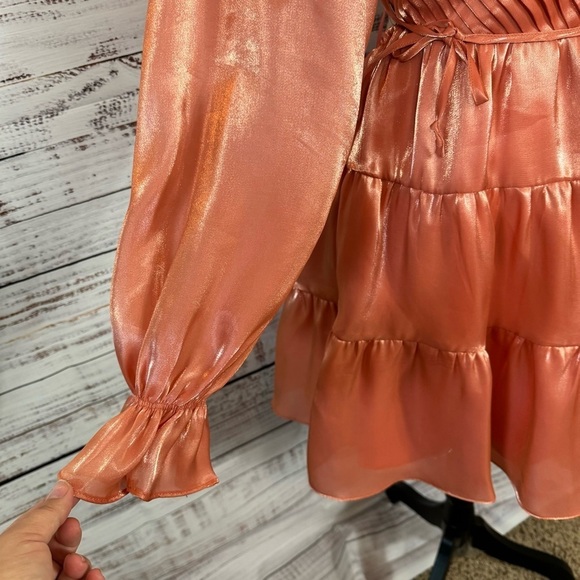 Fate Dress peach balloon Dressy long sleeve size medium Bronze Metallic Dress - Picture 5 of 11